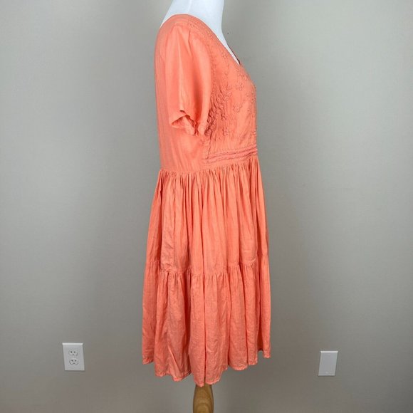 Fads Dress Medium Orange Crinkle‎ Embroidered Short Sleeve A-Line Mini Summer - Picture 6 of 10